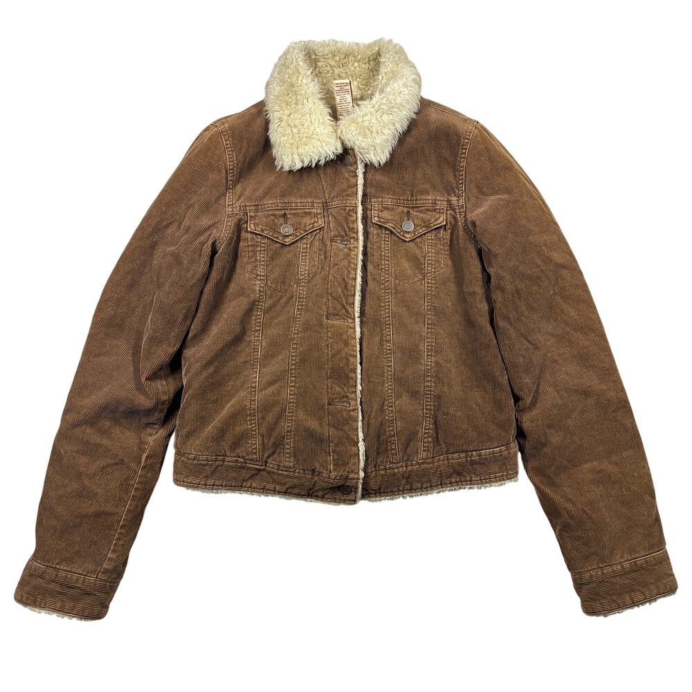 Vintage Abercrombie & Fitch Trucker Jacket Large Brown Corduroy Sherpa Line Y2K
